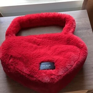 Kate Spade Vibrant Red Heart Faux Fur Tote